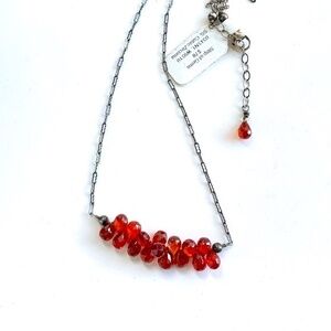 NWT Red Orange CZ Briolette Bead Sterling 925 Necklace 16" with 1.5" extension